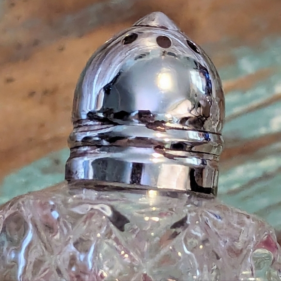 Antique Cut Crystal Salt & Pepper Shakers With Silver Lids - Picture 7 of 15